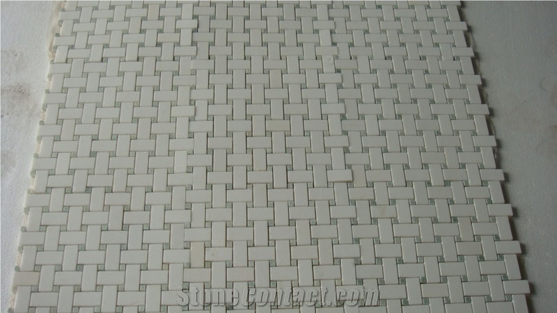 Thassos White Mix Ming Green Mosaic Tile, Thassos White Marble Cultured Stone