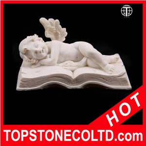 Angel Cherub Marble Statue, White Marble Statue