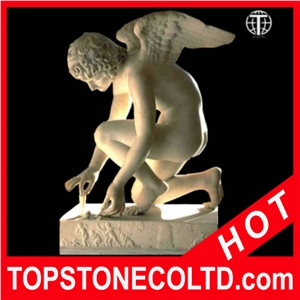 Angel Rescuing Butterfly Statue, White Marble Statue