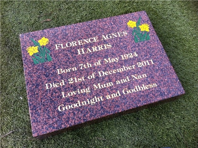 Balmoral Red Memorial Tablet, Balmoral Red Granite Urn, Vase, Bench