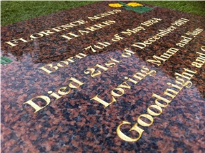 Balmoral Red Memorial Tablet, Balmoral Red Granite Urn, Vase, Bench