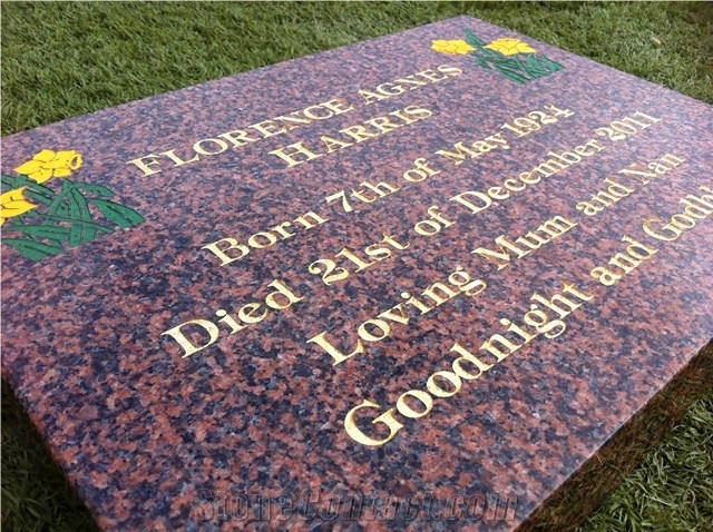 Balmoral Red Memorial Tablet, Balmoral Red Granite Urn, Vase, Bench