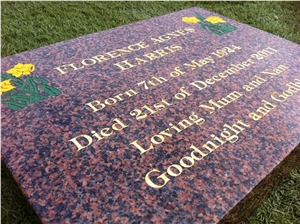 Balmoral Red Memorial Tablet, Balmoral Red Granite Urn, Vase, Bench
