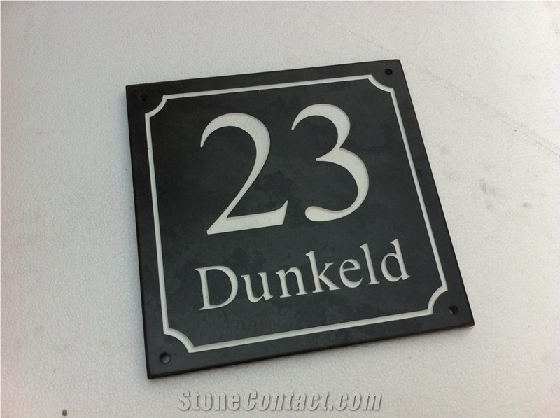 Black Riven Slate House Sign (Welsh Black Slate), Llechwedd Black Slate Sign