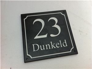 Black Riven Slate House Sign (Welsh Black Slate), Llechwedd Black Slate Sign