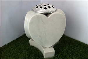 White Marble 3 Heart Memorial Planter