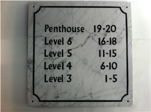 White Marble House Sign, Bianco Carrara White Marble Sign