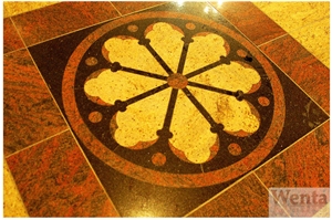 Granite Waterjet Floor Medallion, Multicolor Red Granite Floor Medallion
