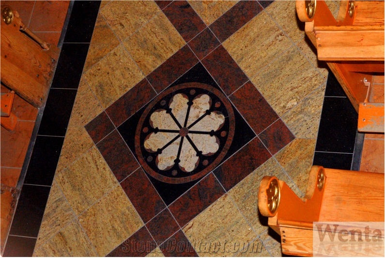 Granite Waterjet Floor Medallion, Multicolor Red Granite Floor Medallion