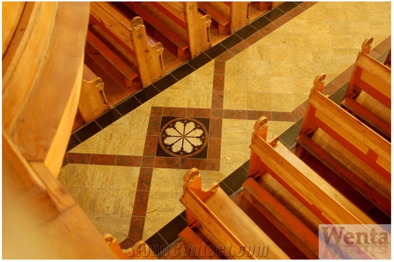 Granite Waterjet Floor Medallion, Multicolor Red Granite Floor Medallion