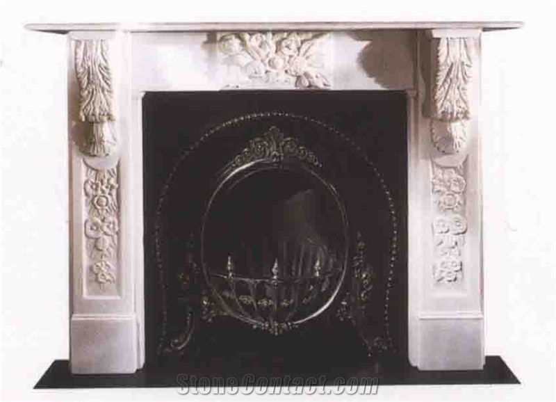 Carved Fireplaces, Afyon White Marble Fireplaces