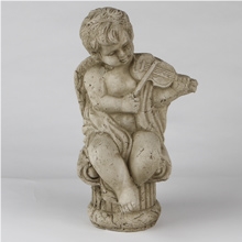 Garden Statue Angel Playing Violin, White Marble Statue