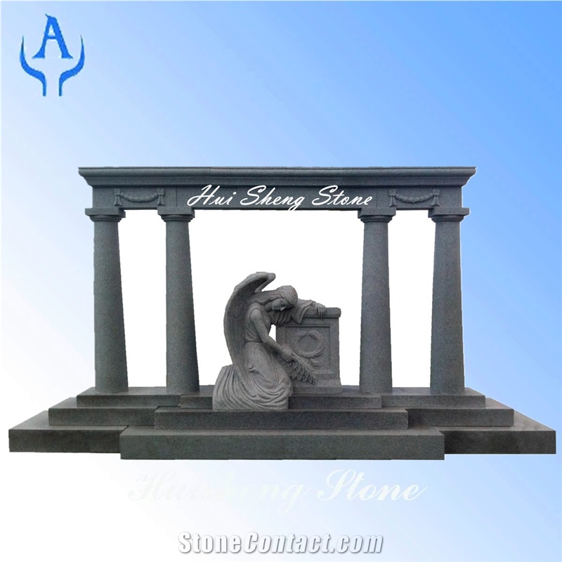 Grey Monument with Weeping Angel, G603 Grey Granite