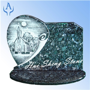 Monument Tombstones Slant Grave Marker Plaque, Pearl Blue Granite