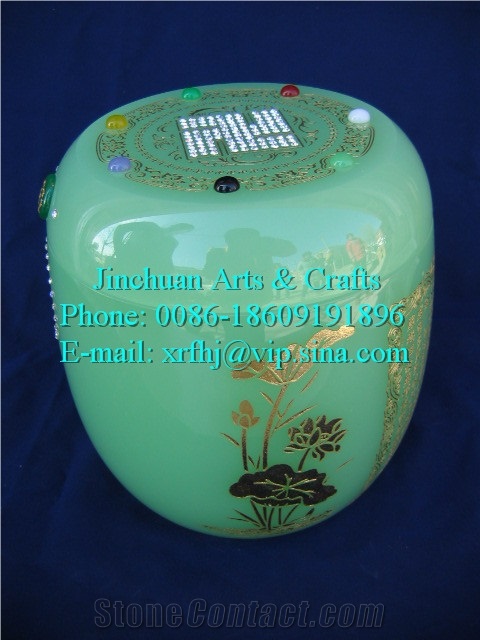 Liu-Li-Zhong-Qing Green Marble Cremation Urn