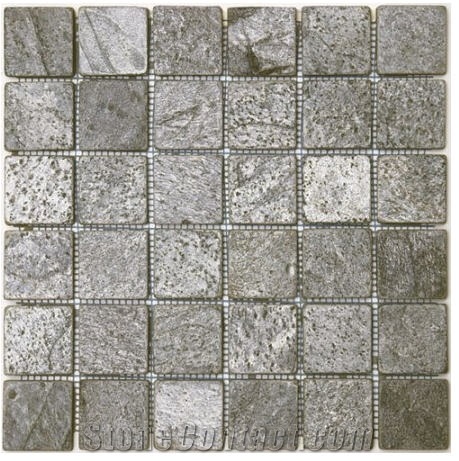 Silver Grey Slate Polished Mosaic