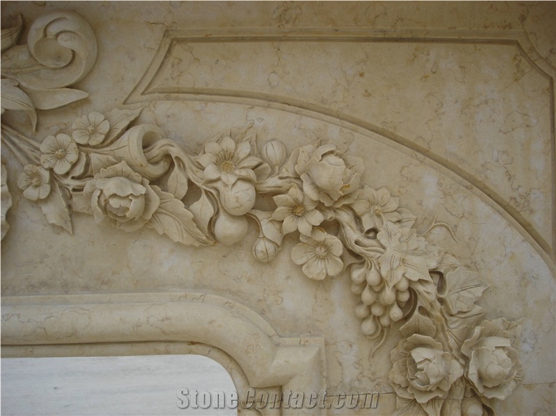 Beige Marble Fireplace Mantel Export