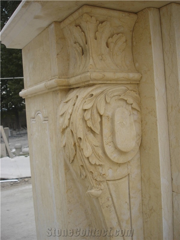 Beige Marble Fireplace Mantel Export