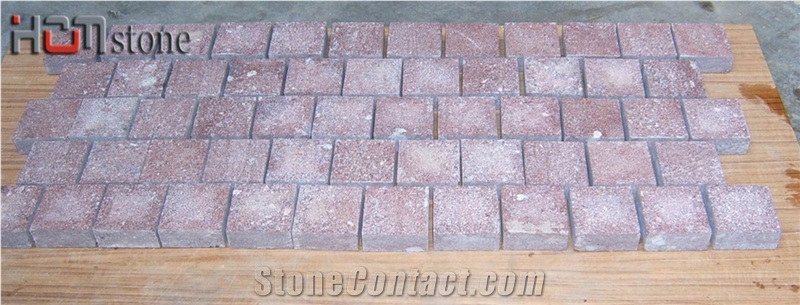 Red Phorphyre Cobble Stone, Phorphyre Red Cube Stone&Pavers, Porphyr Red Granite Cobble Stone