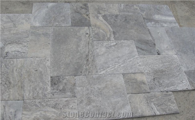 Silver Travertine Pattern Set Slabs & Tiles, Turkey Grey Travertine