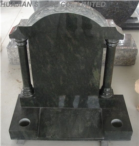 Black Granite Upright Monument with Carving Flowers