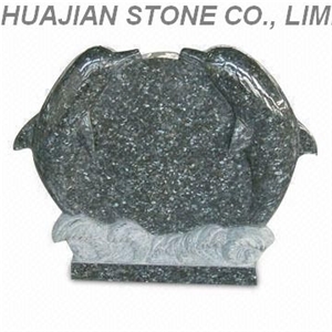 Dolphin Style Headstone, Grey Granite Headstone