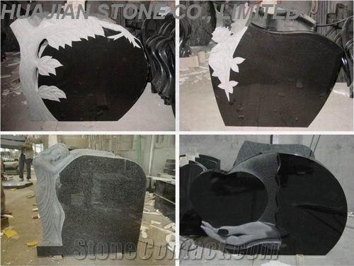Granite Headstone With Tree, Shanxi Black Granite Headstone