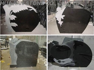 Granite Headstone With Tree, Shanxi Black Granite Headstone