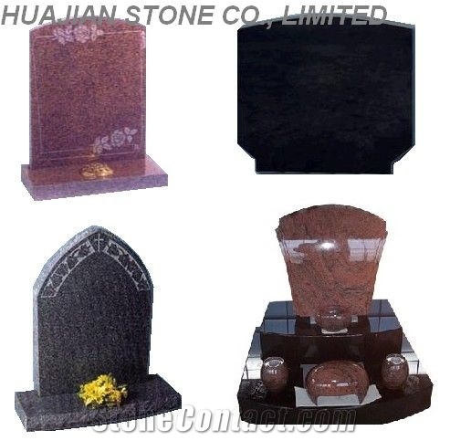 Granite Headstone With Tree, Shanxi Black Granite Headstone
