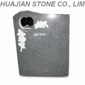 Grey Granite with Carving Flower, Headstone, Monum