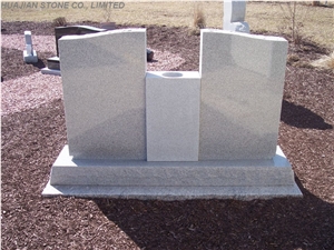 Grey Granite with Carving Flower, Headstone, Monum
