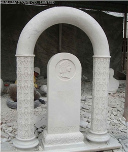 Grey Granite with Carving Flower, Headstone, Monum