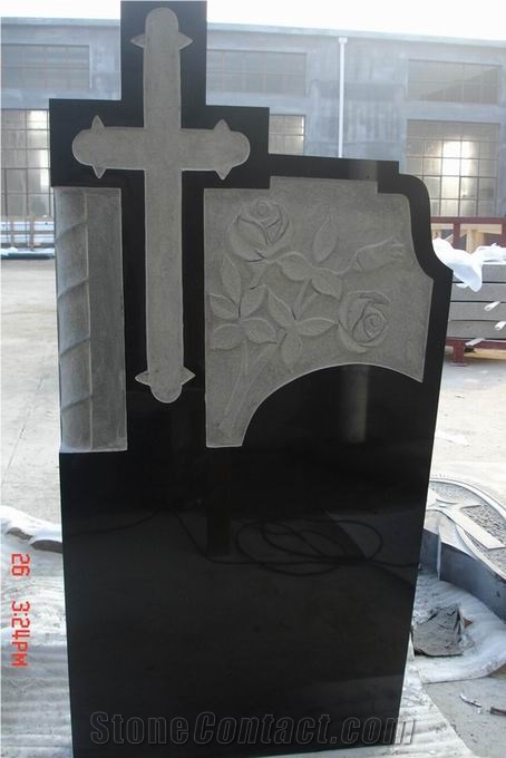 Shanxi Black Cross Headstone, Shanxi Black Granite Headstone