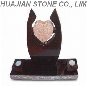 Upright Monument With Heart, Red Granite Upright Monuments