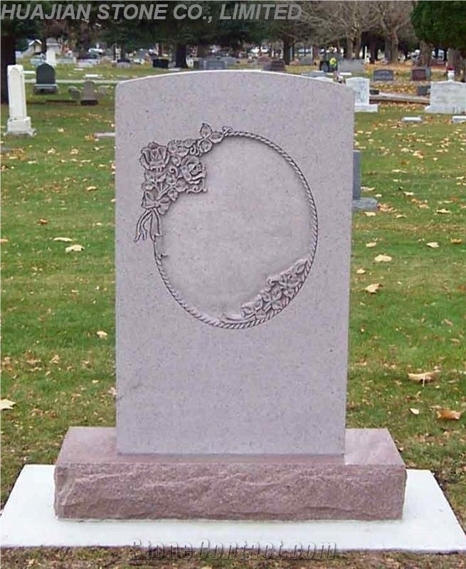 Upright Serp Top Granite Tombstone, Red Granite Tombstone