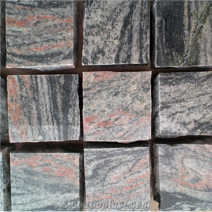 Multicolour Grain Cube Paving Stone, Multicolor Red Granite Paving Stone