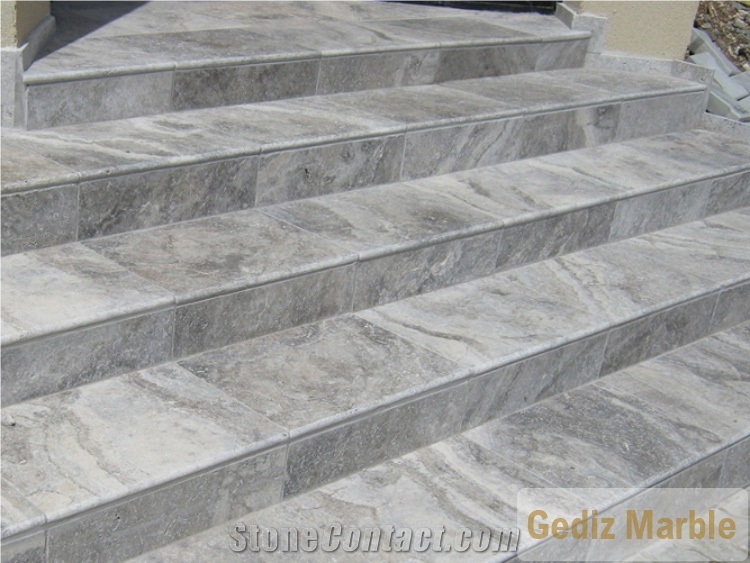 Silver Travertine Cross Cut Stairs