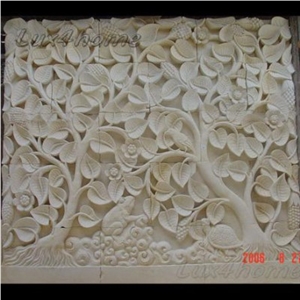 Paras Gold Yogya Beige Limestone Wall Sunken Relief