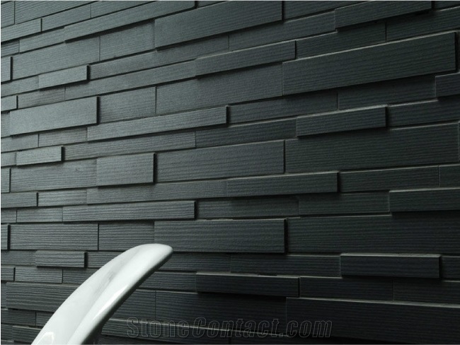Ledge Stone Wall Panel, Kadappa Black Limestone Ledge Stone