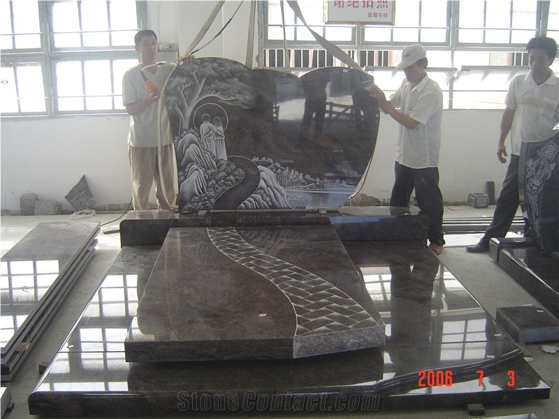 Engraved Large Western Style Granite Tombstone