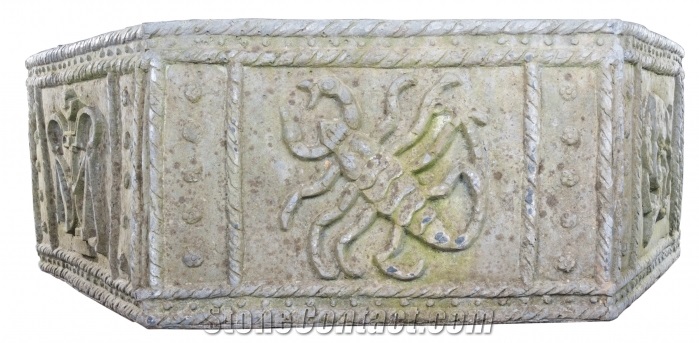 an Early 20th Century Hexagonal Lead Planter, Beige Sandstone Planter
