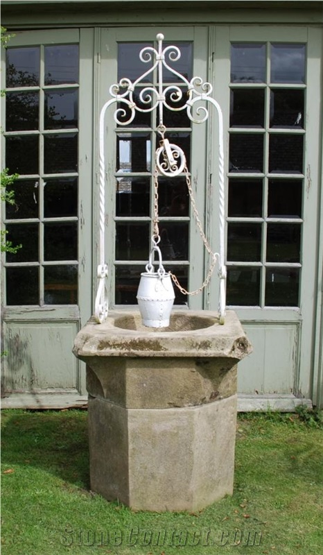 Sandstone Wellhead with Iron Overthrow, Beige Sandstone Other Landscaping