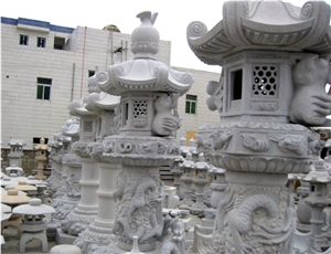 Chinese Granite Lanterns, Grey Granite Lanterns