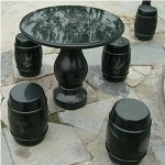 Granite Stone Table Bench Chairs, Black Granite Bench