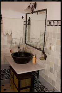 Crema Marfil Marble Top and Nero Marquina Sink, Nero Marquina Black Marble Sink