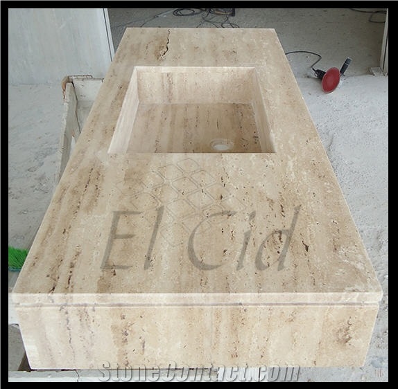Travertine Haya Vanity Top, Haya Beige Travertine Vanity Top