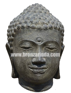 Buddha Bust, Buddha Bust on Base, Buddha Head, Stone Carving Grey Sandstone Sculpture, Statue
