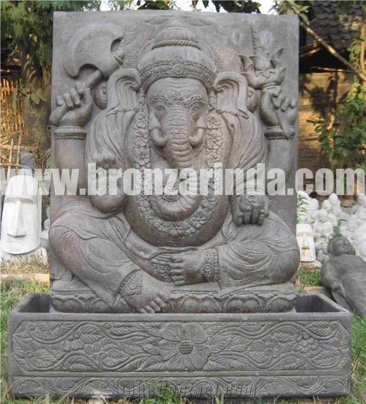 Frog with Hole Water, Ganesha Fountain, Happy Budd, Stone Carving Grey Sandstone Sculpture, Statue