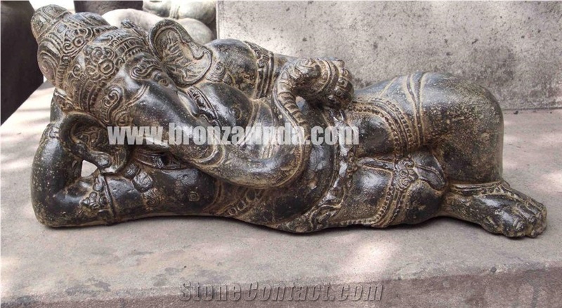 Lion Set, Lying Frog, Ganesha, Ganesha, Stone Carving Grey Sandstone Sculpture, Statue