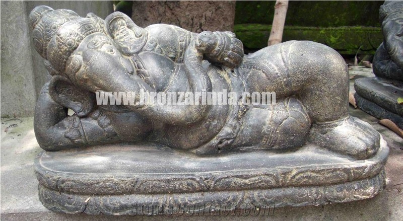 Lion Set, Lying Frog, Ganesha, Ganesha, Stone Carving Grey Sandstone Sculpture, Statue